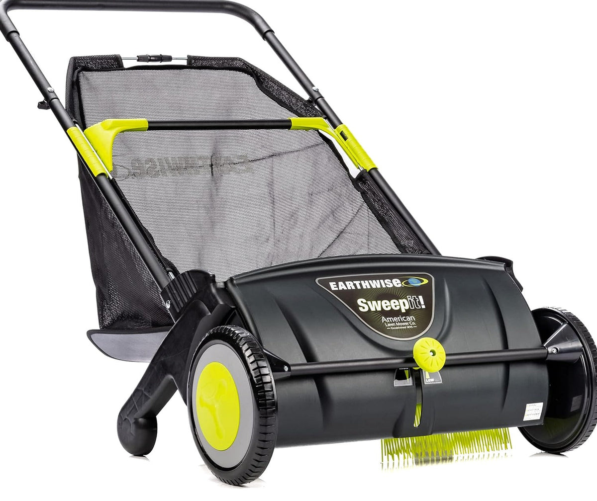 21-Inch Width Leaf &amp; Grass Push Lawn Sweeper, Black