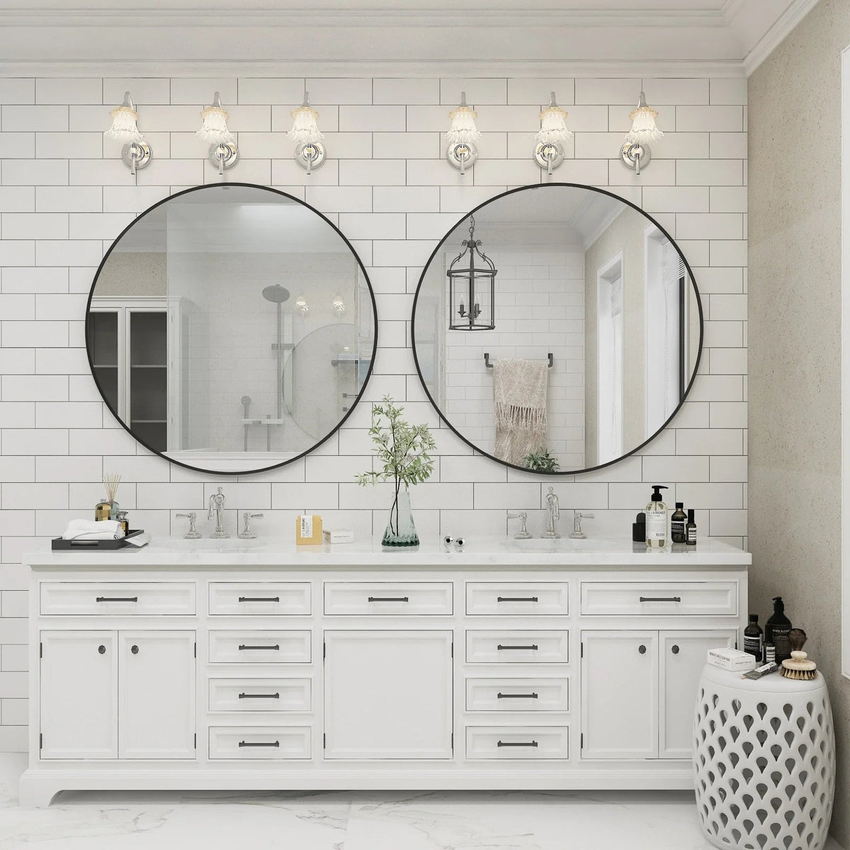 Round Metal Black Frame Bathroom Vanity Mirror - Wall Mounted