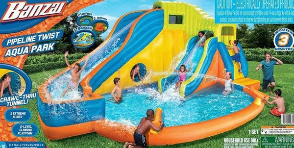 BANZAI Pipeline Twist Kids Inflatable Outdoor Backyard Water Pool Aqua Splash Park and Slides