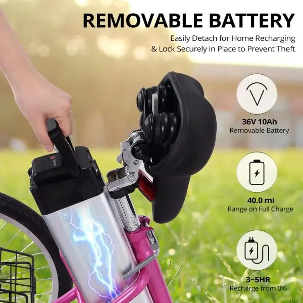 Adult Electric Tricycle - 7-Speed Folding E-Trike, 24in Wheels, 36V 10Ah Removable Battery, 250W Motor, 330-Lb Load Capacity