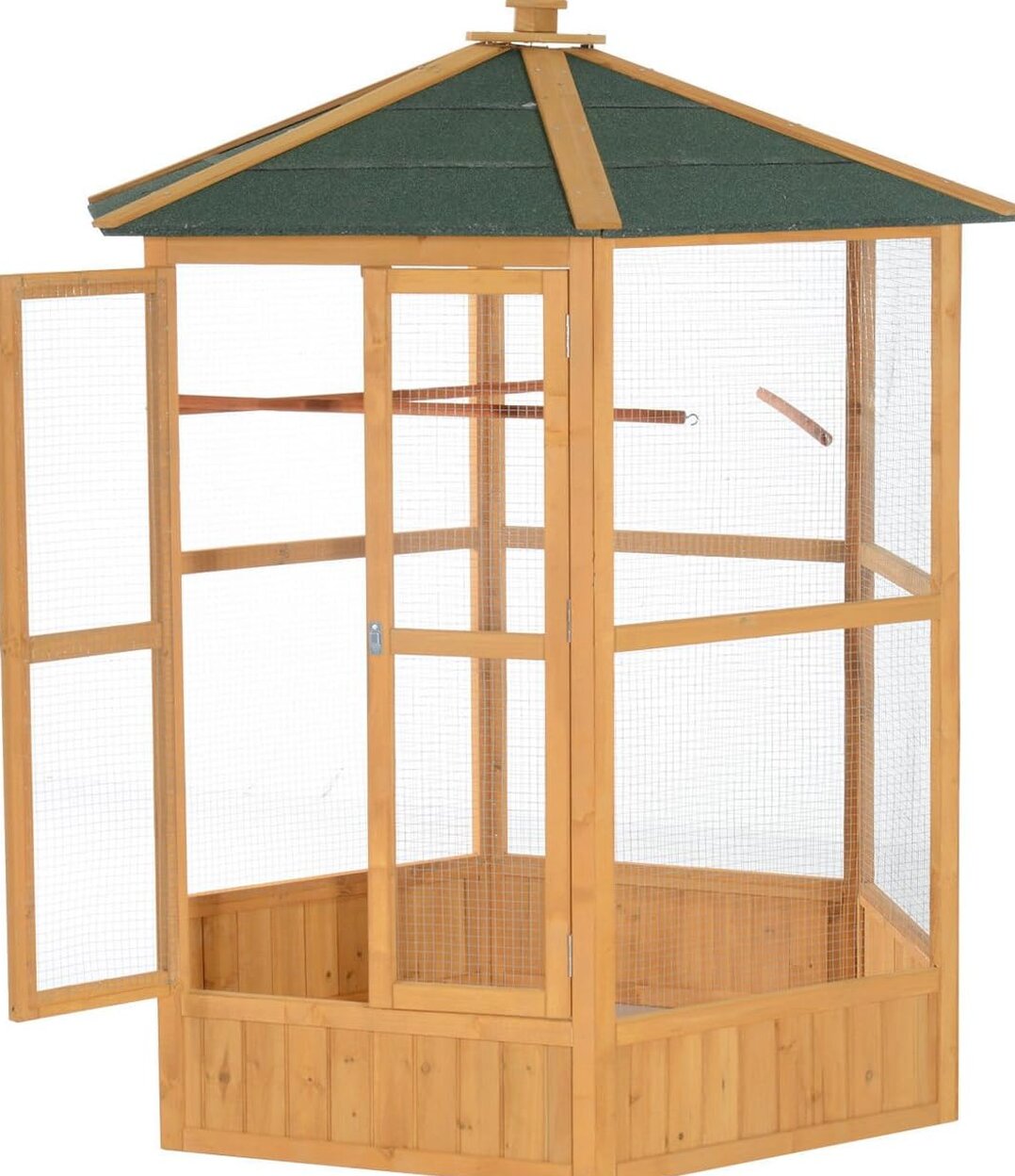 Large Wooden Hexagonal Outdoor Aviary Flight Bird Cage with Covered Roof