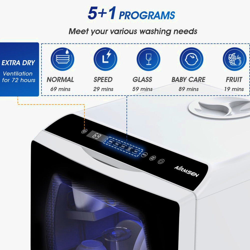 Portable Countertop Dishwasher with 5-Liter Built-In Water Tank and Air-Dry Function 5 Washing Programs