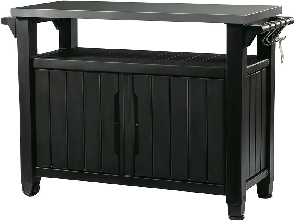 Keter Outdoor Rolling Prep And Bar Cart, Resin - Dark Brown