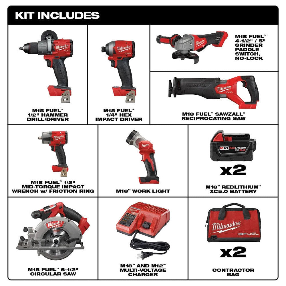 18V M18 FUEL Lithium Ion Brushless Cordless 7 Tool Combo Kit 5.0 Ah
