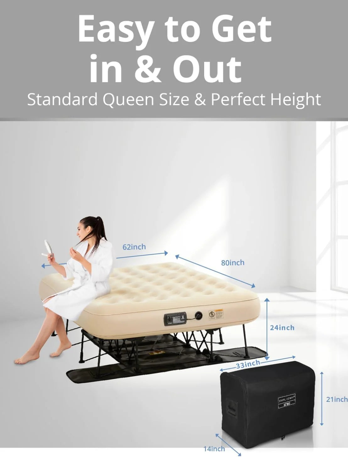 Simpli Comfy Queen EZ Air Mattress With Frame And Built-In Pump