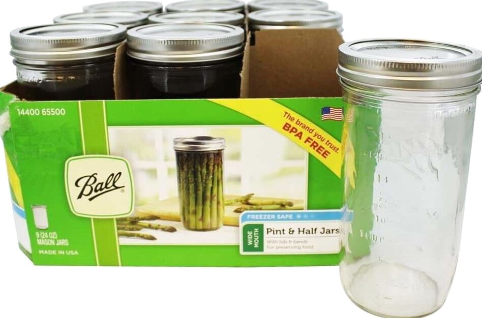 Ball Wide Mouth 24 Oz Glass Mason Jars with Lids, 9 Pack, Freezer Safe, Canning Jars