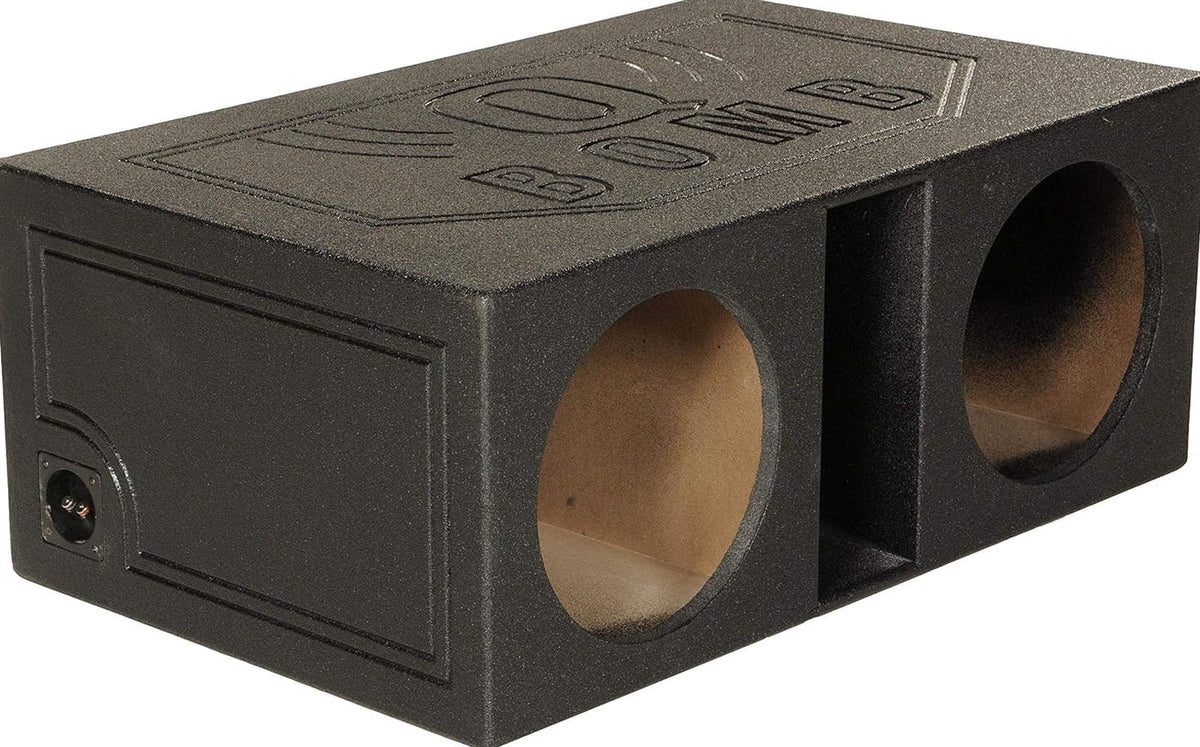 QPower QBOMB12VL Dual 12′′ Vented Subwoofer Box – Durable MDF, Black Rhino Liner Finish