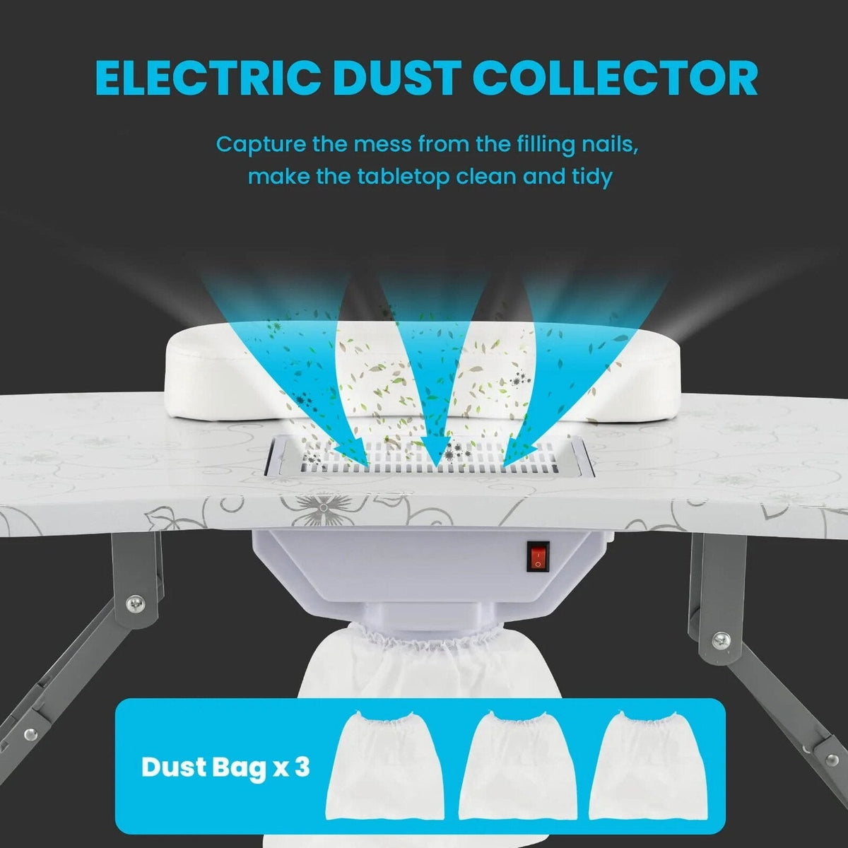 LDAILY Portable Nail Table with Electric Dust Collector