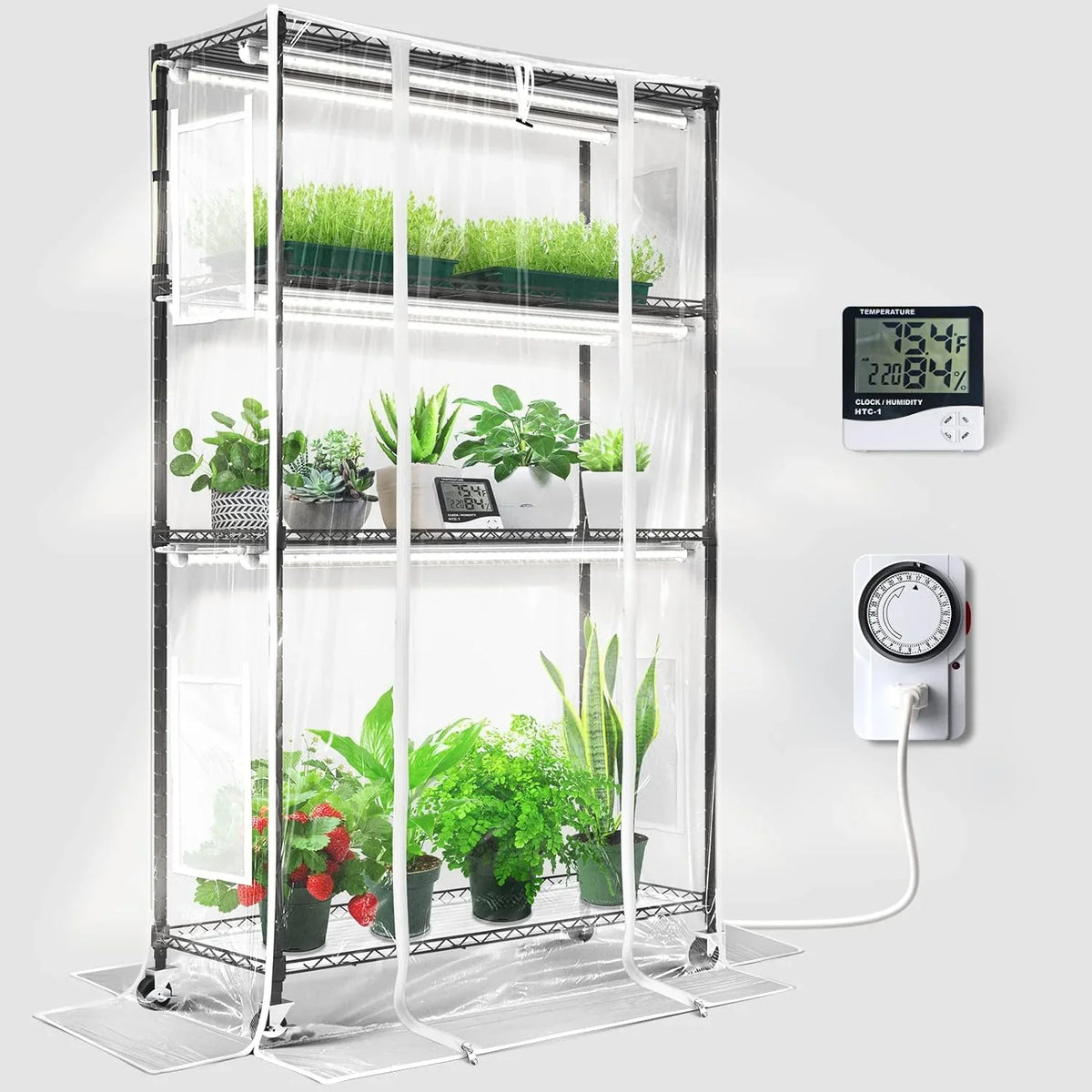 Barrina 4-Tier Mini Greenhouse With 6pcs 3ft T8 LED Grow Lights, 35.4 x 13.8 x 59in - INWT80421265Ec