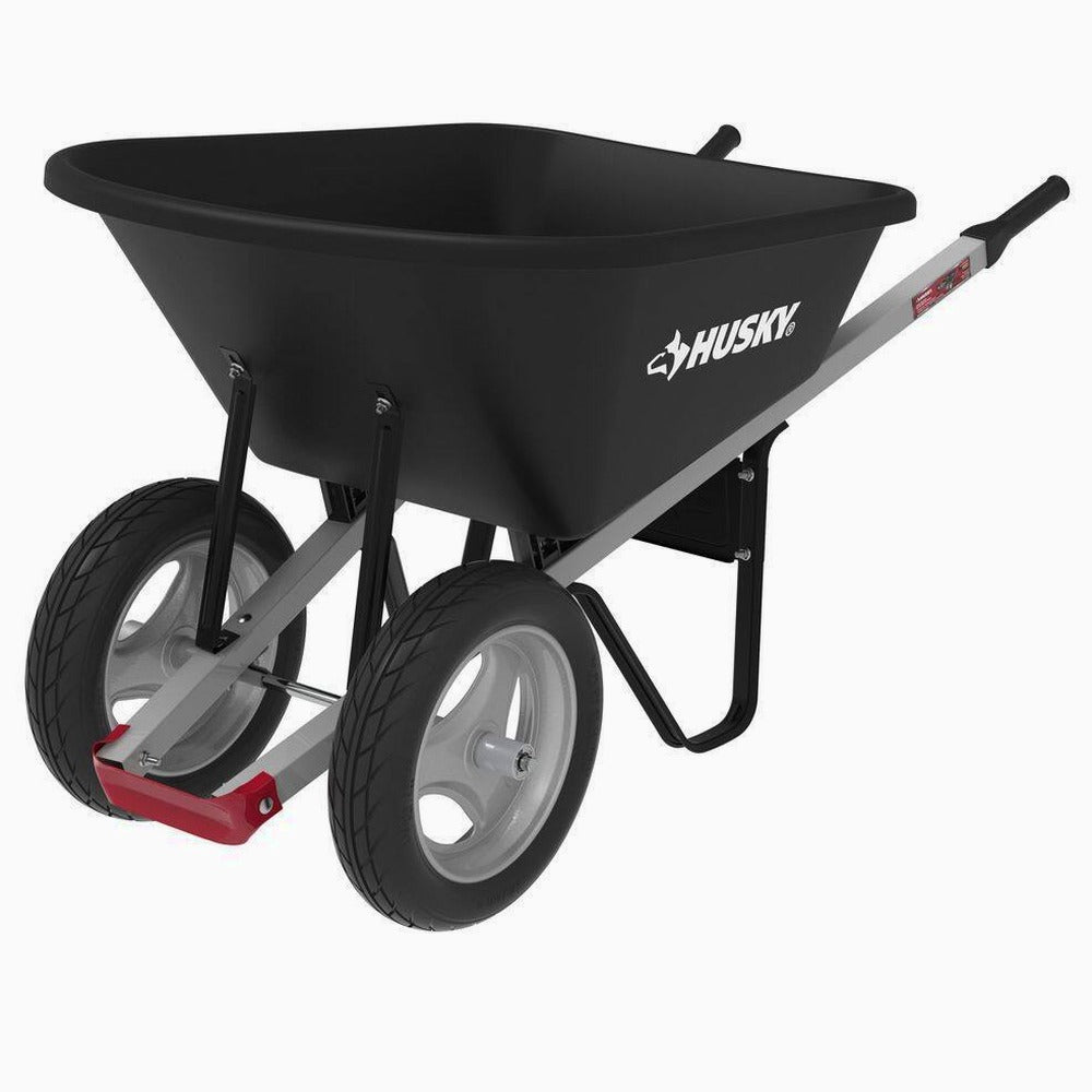 Husky 6 Cu. Ft. Poly Dual Wheel Wheelbarrow with Flat Free Tires