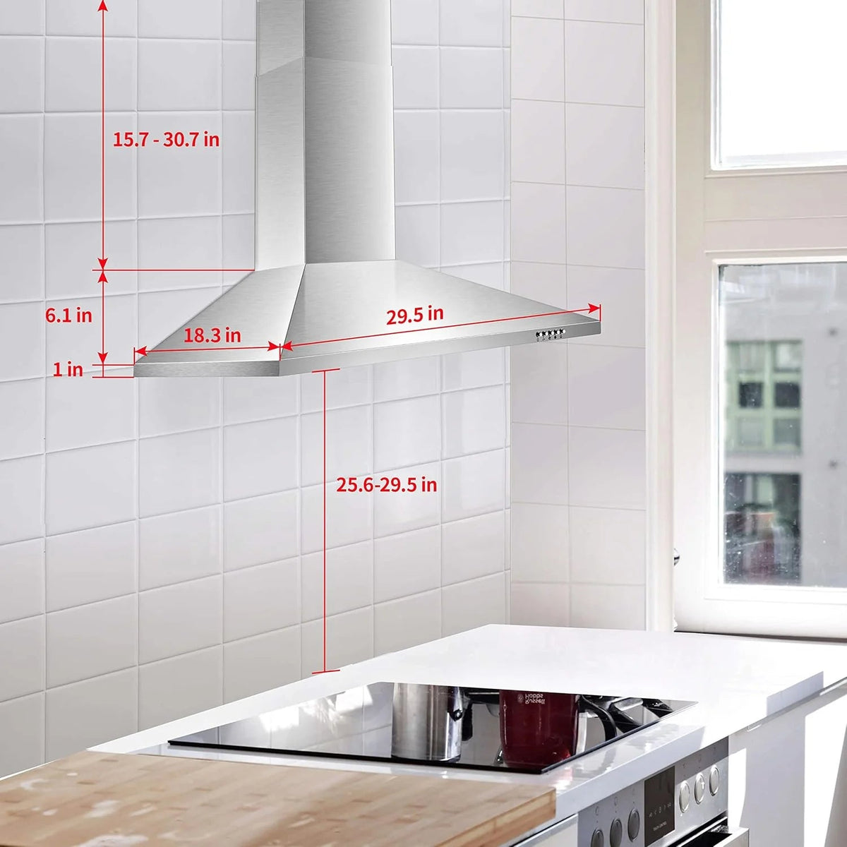 30 Inch Wall Mount Stainless Steel Range Hood With LED Light