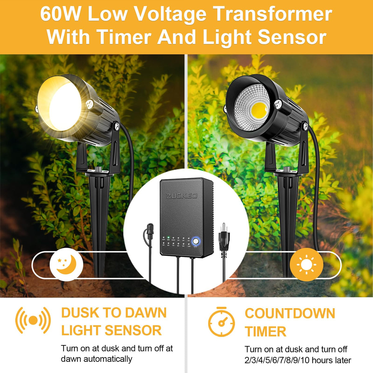 8 Pack 5W LED Low Voltage Landscape Spotlight Kit, 3000K Warm White - 60W Transformer