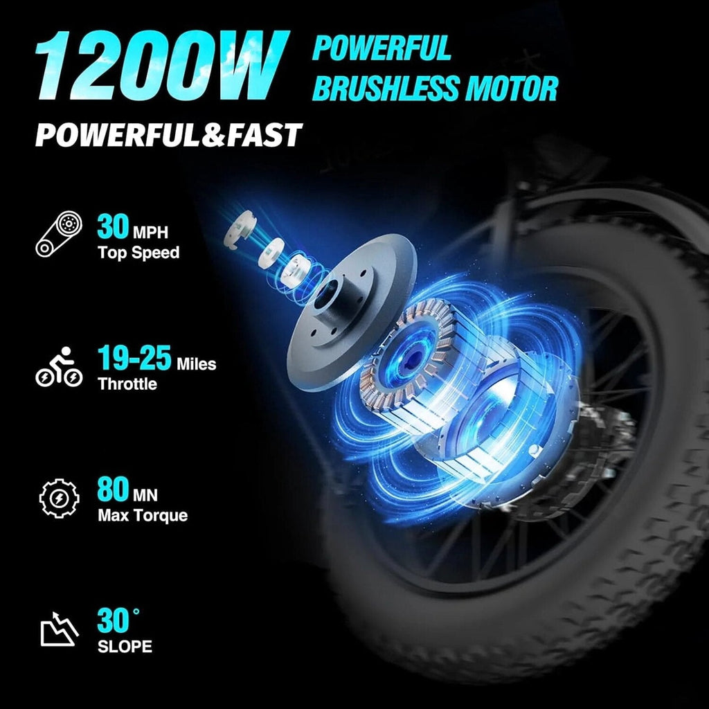 Electric Bike for Adults Ridstar, 1200W 30mph Moutain Bike,48V 15.6AH Battery E-Bike,20" Fat Tire Electric Motorcycle,Electric Bicycle 7 Speed Full Suspension