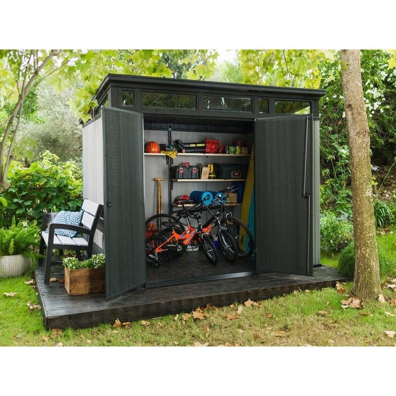 Artisan Plastic Storage Shed 9 ft W x 7.5 ft D Grey & Black - Artisan 97