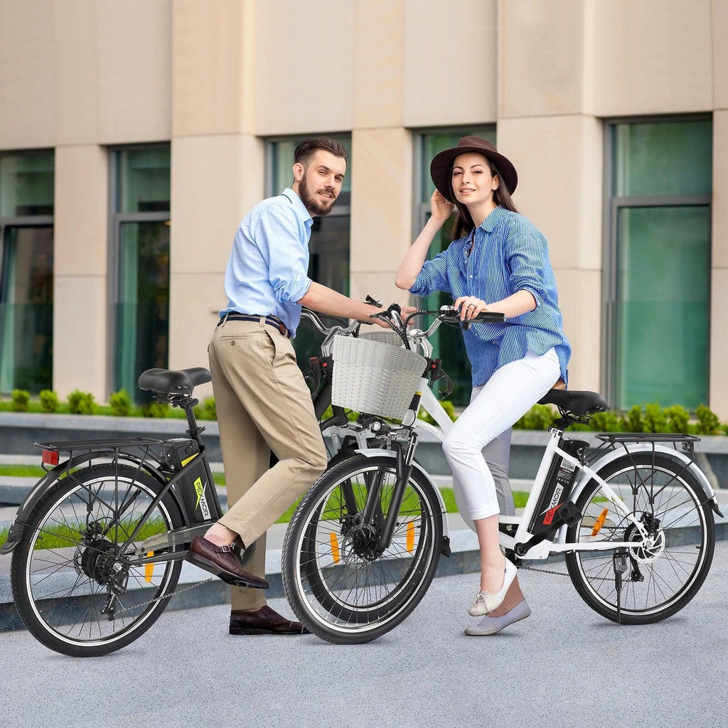 PEXMOR Electric Bike for Adults 350W (Peak 500W) City Commuter Ebike 36V 12.5AH Removable Battery 26" Cruiser Electric Bicycle Shimano 6-Speed | Dual Shock Absorber | Basket