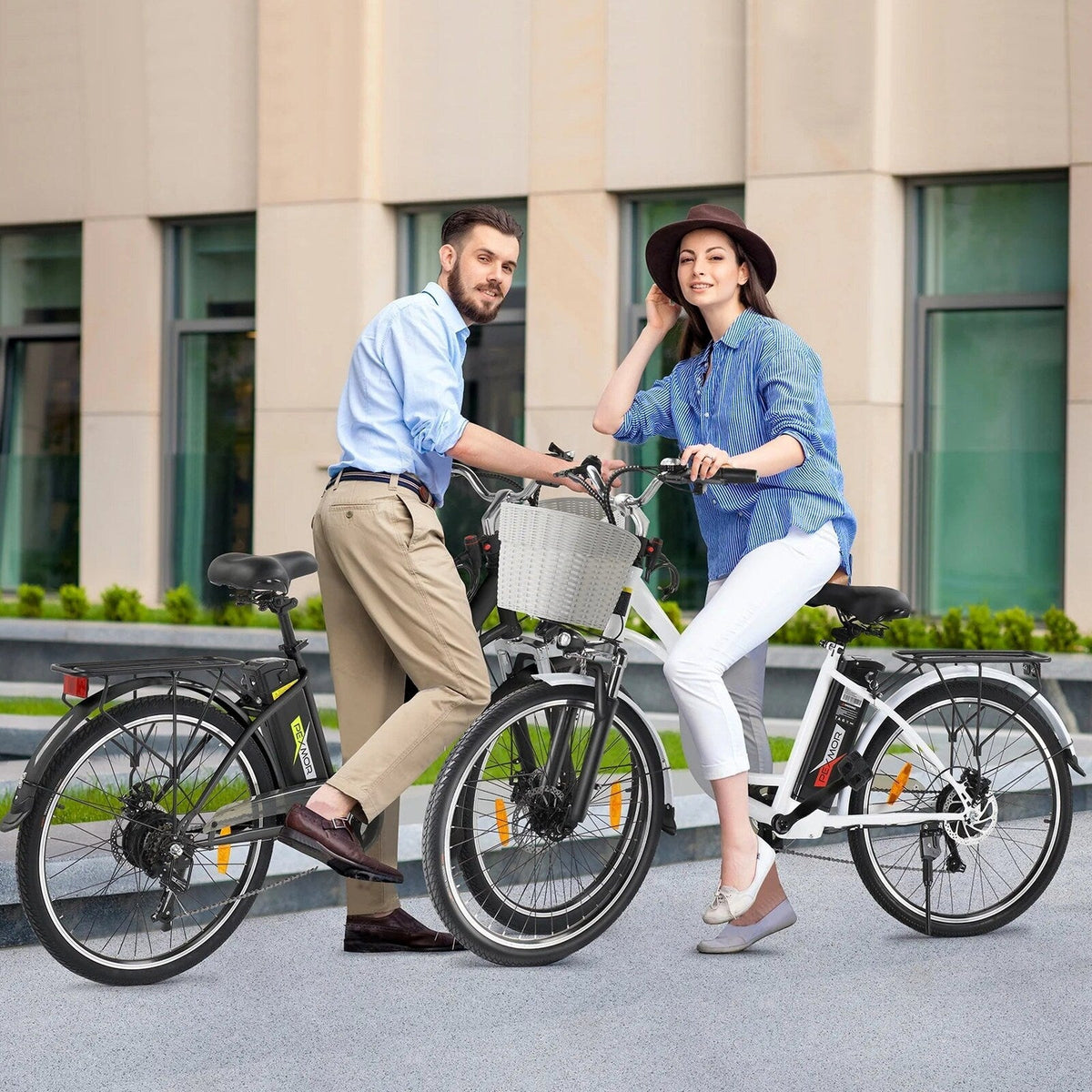 PEXMOR Electric Bike for Adults 350W (Peak 500W) City Commuter Ebike 36V 12.5AH Removable Battery 26" Cruiser Electric Bicycle Shimano 6-Speed | Dual Shock Absorber | Basket