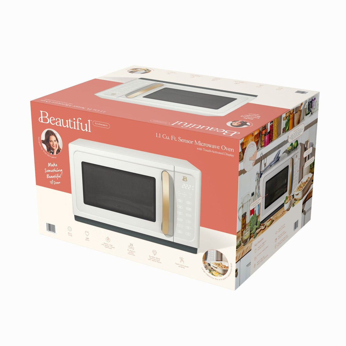 Beautiful 1.1 Cu ft 1000W Sensor Microwave Oven, White Icing - Kitchen Appliance