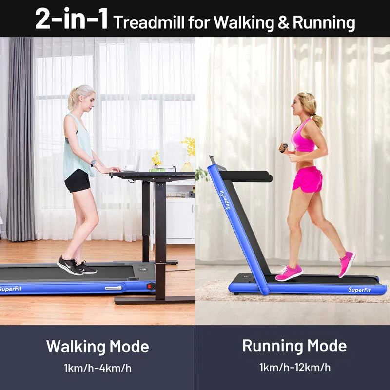 2 In 1 Folding Treadmill, 2.25 HP, 40 in x 16 in Running Area, Dual Display And App Control