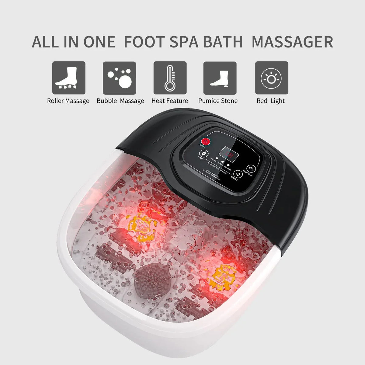 YOZIHAYL Foot Spa Bath Massager With Heat, Bubbles, Vibration, Red Light And 8 Massage Rollers
