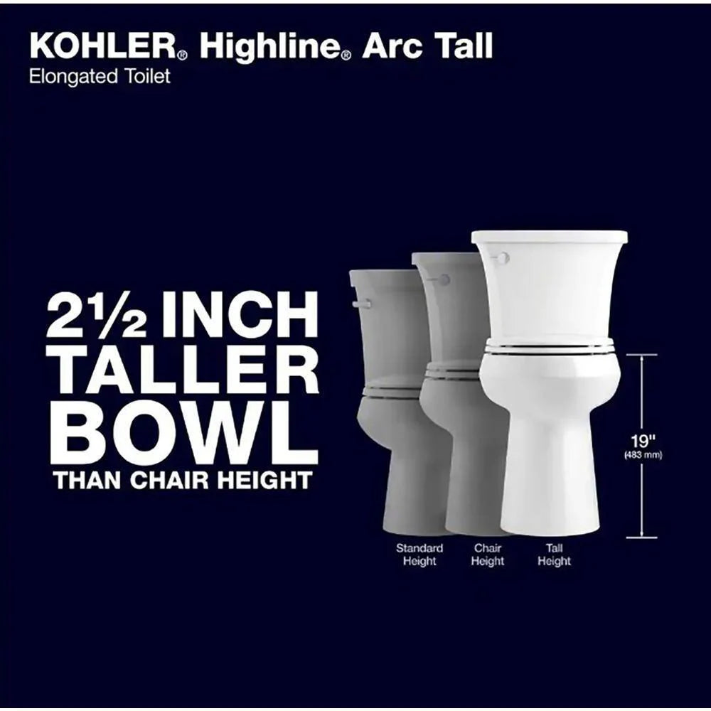 KOHLER Highline Arc Extra Tall Elongated Toilet 1.28 GPF White With Seat