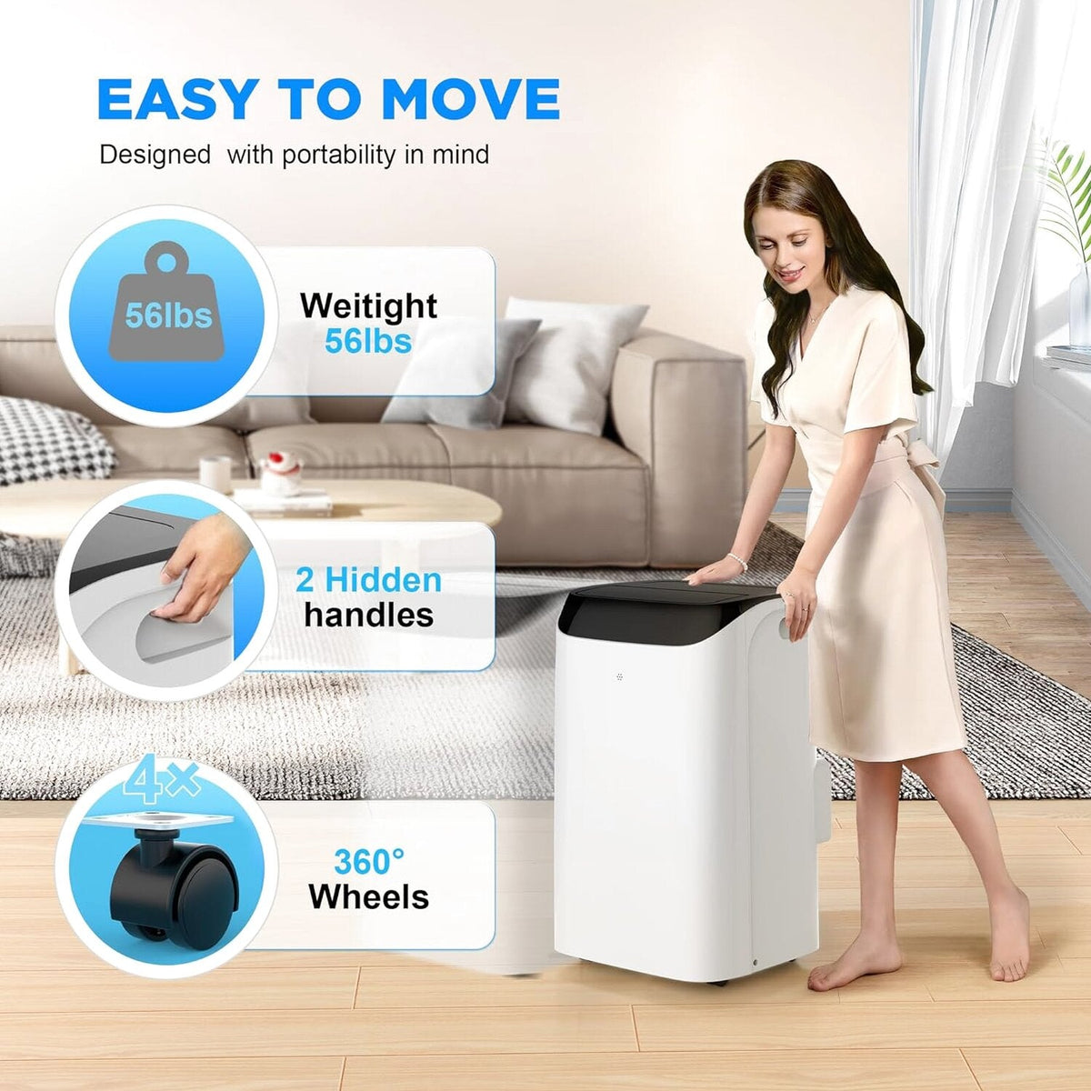 Portable Air Conditioners with Remote Control, 3-in-1 Free Standing Cooling AC Unit with Fan &amp; Dehumidifier, Cools Room up to 700 sq.ft, Smart/Sleep Mode,3 Speed,Auto Swing,24H Timer