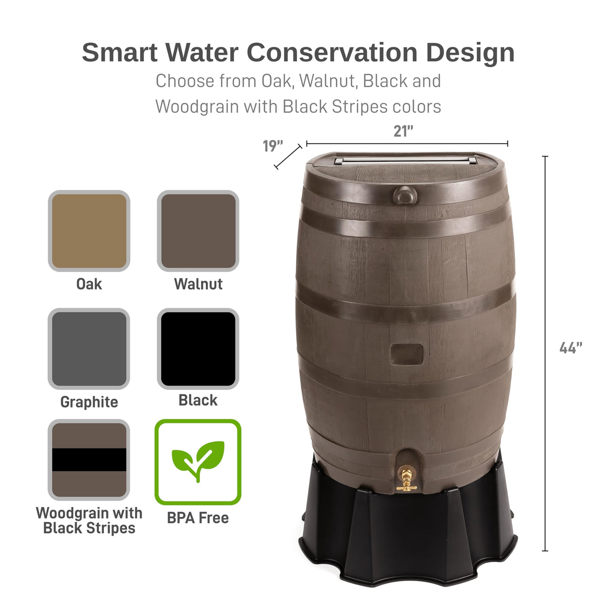 50 Gallon Rain Barrel With Brass Spigot And Flat-Back Design