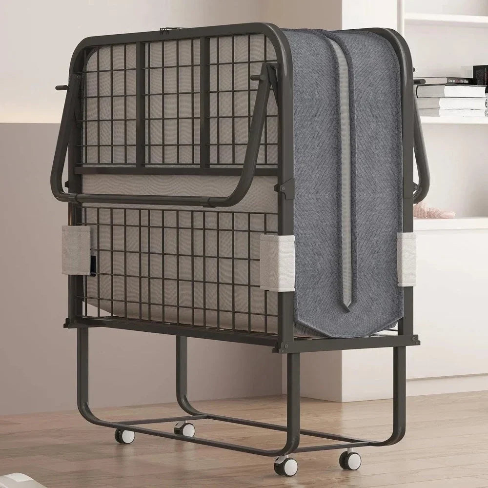 Puremind Folding Bed With 4 Inch Foam Mattress, 75 x 31 in, Lockable Wheels - Standard