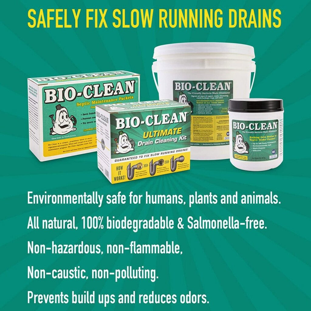 Bio-Clean Natural Drain Cleaner 2lb - Enzyme-Based, Eco-Friendly, 100 Treatments, Safe for Septic Tanks &amp; Grease Traps