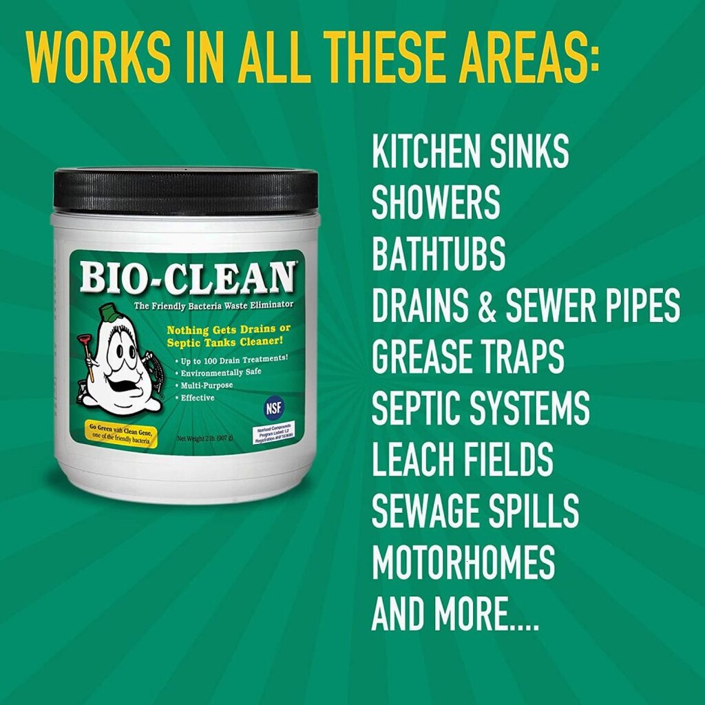 Bio-Clean Natural Drain Cleaner 2lb - Enzyme-Based, Eco-Friendly, 100 Treatments, Safe for Septic Tanks &amp; Grease Traps