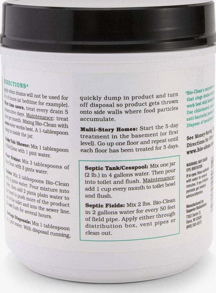 Bio-Clean Natural Drain Cleaner 2lb - Enzyme-Based, Eco-Friendly, 100 Treatments, Safe for Septic Tanks &amp; Grease Traps