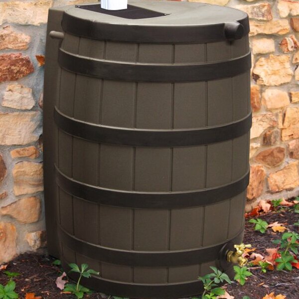 40 Gallon Rain Barrel with Darkened Ribs Oak