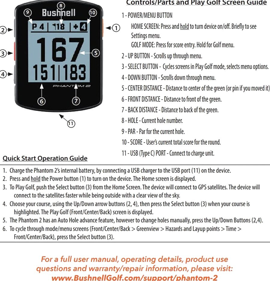 Bushnell Phantom 2 Golf GPS Rangefinder, Black