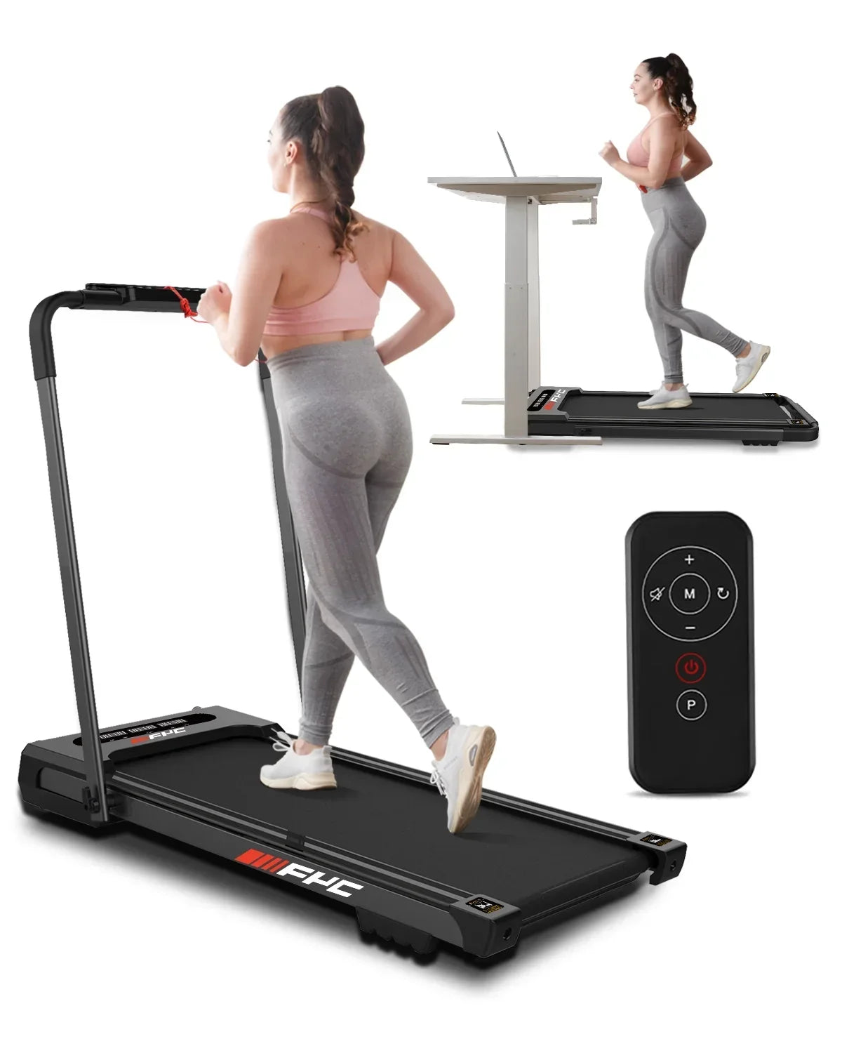 FYC 3.5HP 2-in-1 Foldable Under Desk Treadmill, 300 LBS Capacity, 15.8 x 41.3 in Belt - Black