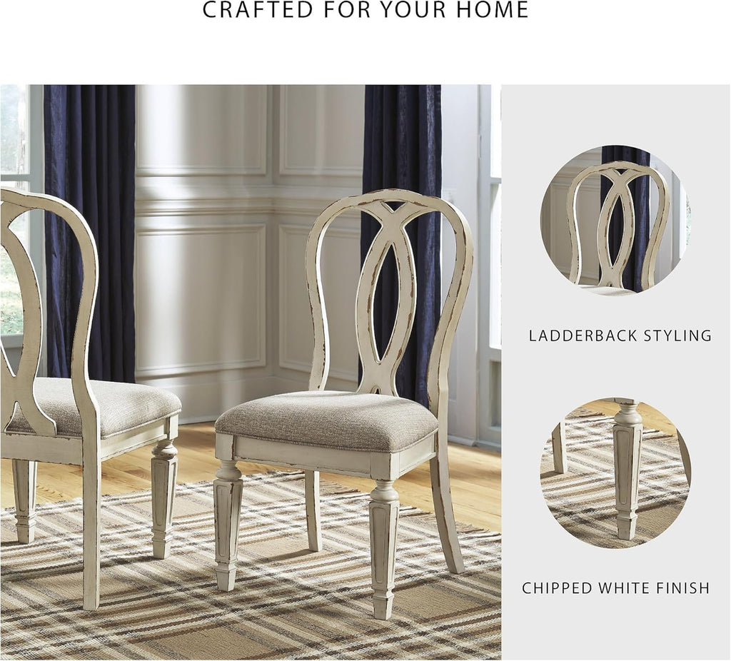 Signature Design by Ashley French Country Ribbon Back Dining Chairs, 2 Count, Chipped White - Realyn