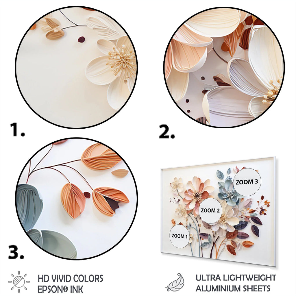 White Botanical Collage Metal Wall Art - Abstract Floral