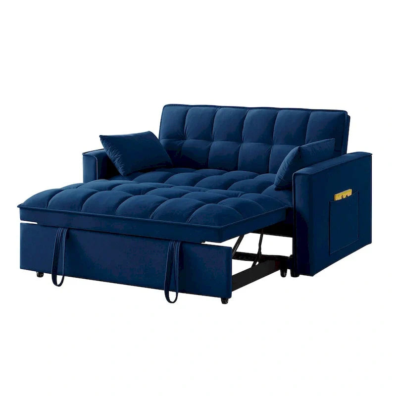 4-in-1 Velvet Pull-Out Sleeper Sofa Bed Loveseat With Reclining Backrest And 2 Side Pockets