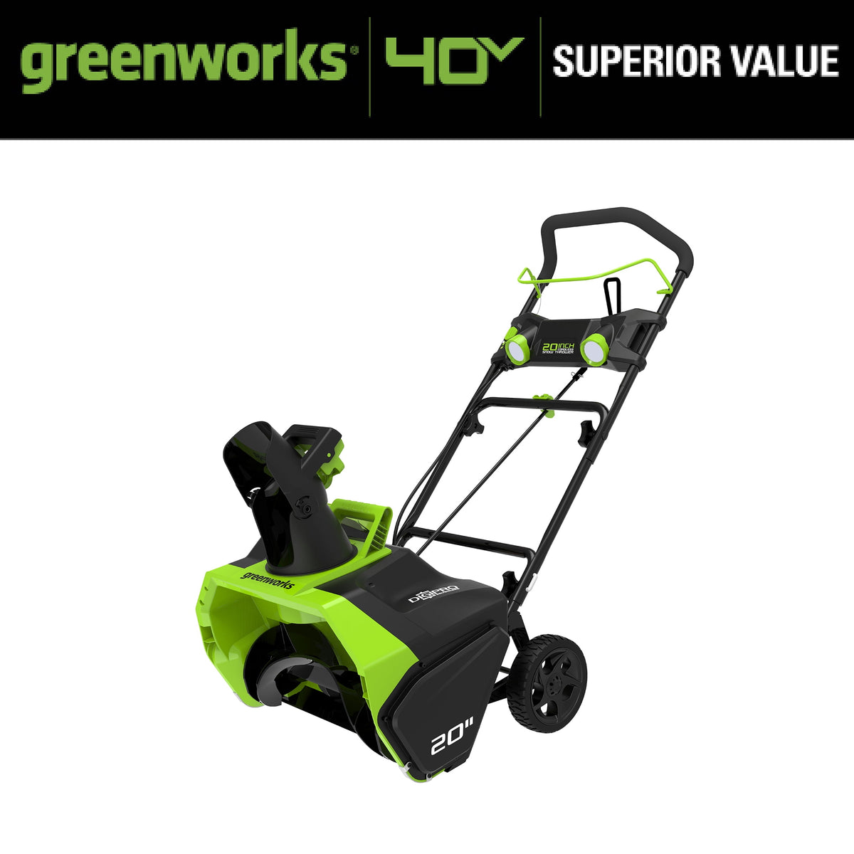 40V 20-Inch Cordless Brushless Snow Blower With 4.0 Ah Battery, Charger, LED Lights And 180 Degree Chute