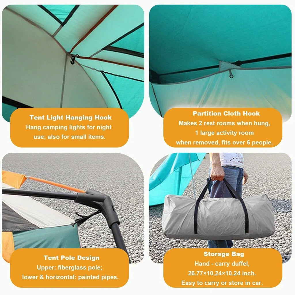 KFeng 12 Person Tents for Camping - 2Rooms 3Doors&amp;3Windows Mesh,Suitable for Outdoor/Picnic,Brown