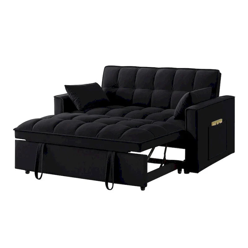 4-in-1 Velvet Pull-Out Sleeper Sofa Bed Loveseat With Reclining Backrest And 2 Side Pockets