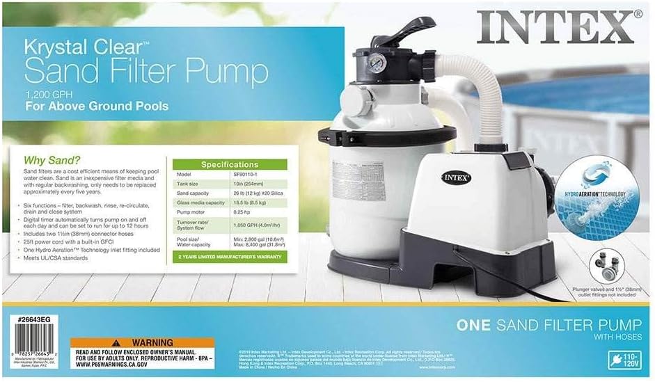 Intex Krystal Clear 16 Inch 3,000 GPH Above-Ground Pool Sand Filter Pump - 26651EG