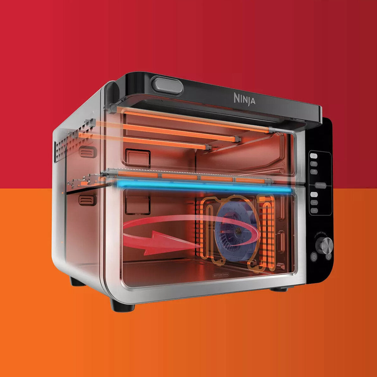 12-in-1 Double Oven with FlexDoor, FlavorSeal Smart Finish, Rapid Top Oven, Convection and Air Fry Bottom Oven DCT401