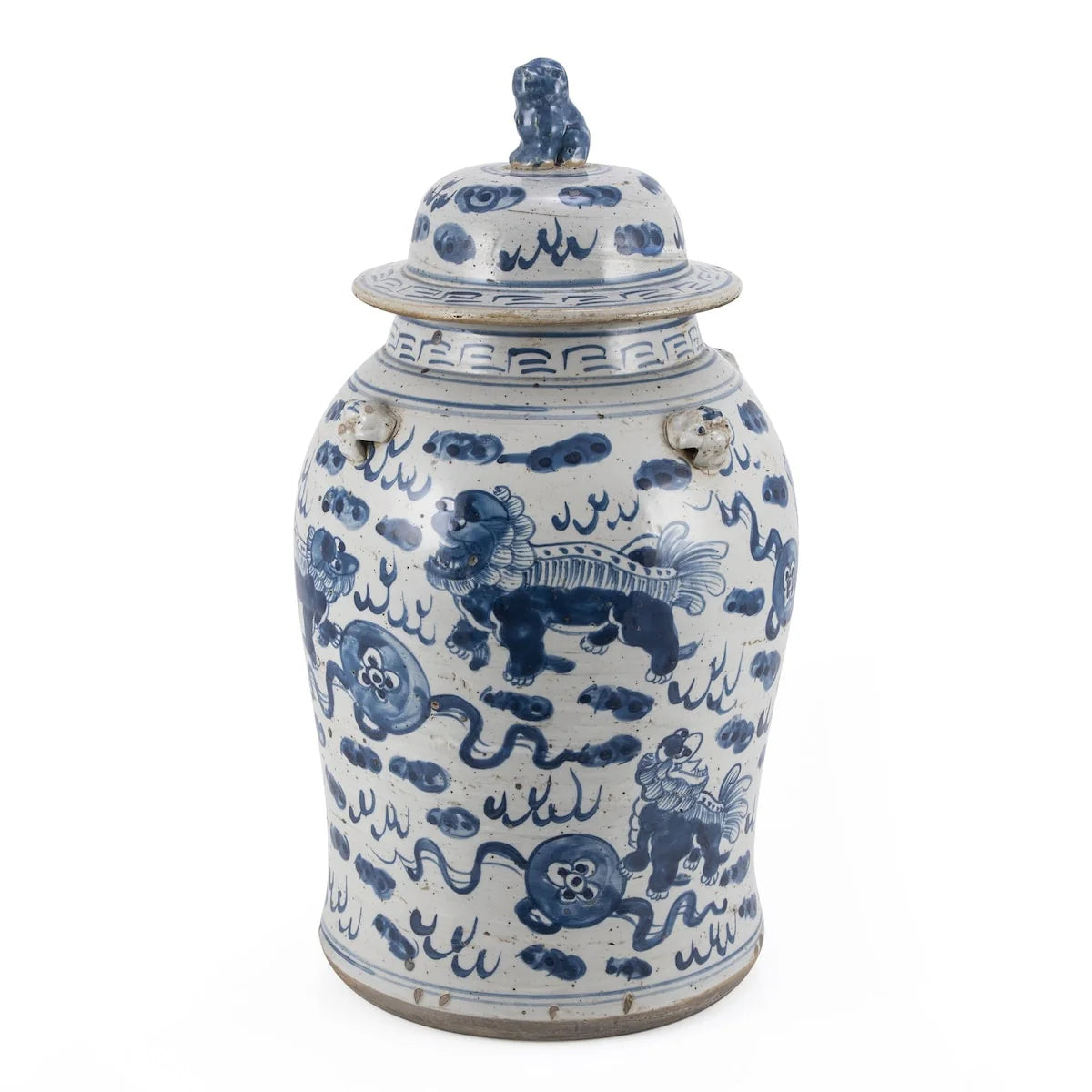 Small Vintage Temple Jar With Lion Motif - Decorative Porcelain Accent Container
