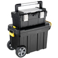 2-in-1 Rolling Plastic Toolbox Set With 6-Inch Wheels, Black