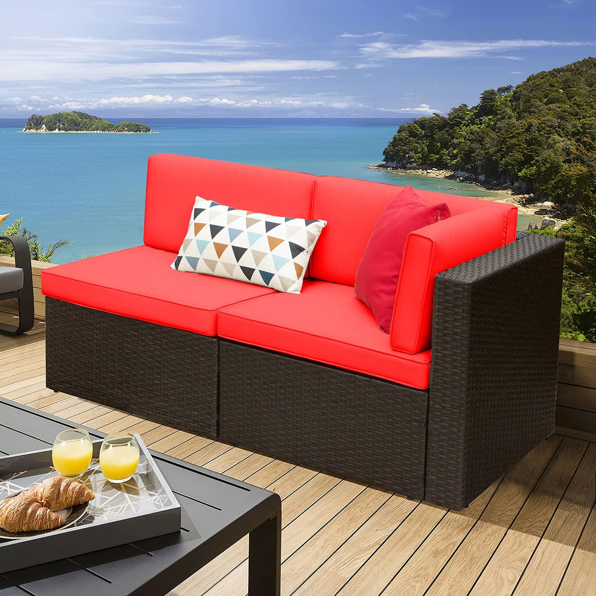 Devoko 5-Piece Outdoor Sectional Patio Sofa Set With Cushions And Glass Table - Beige