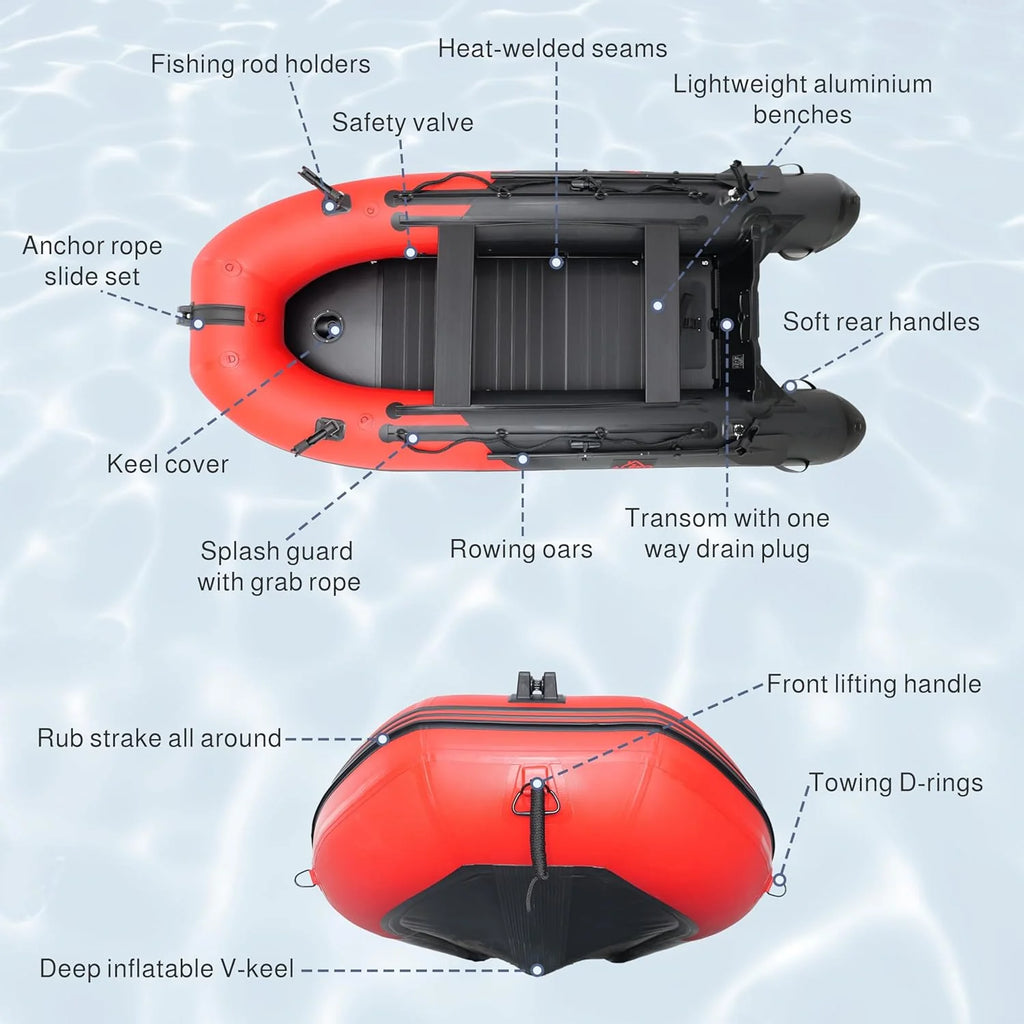 Inflatable Dinghy Fishing Boat, 8'5, 3-Person, Red/Black, Aluminum Floor - BT85RBK