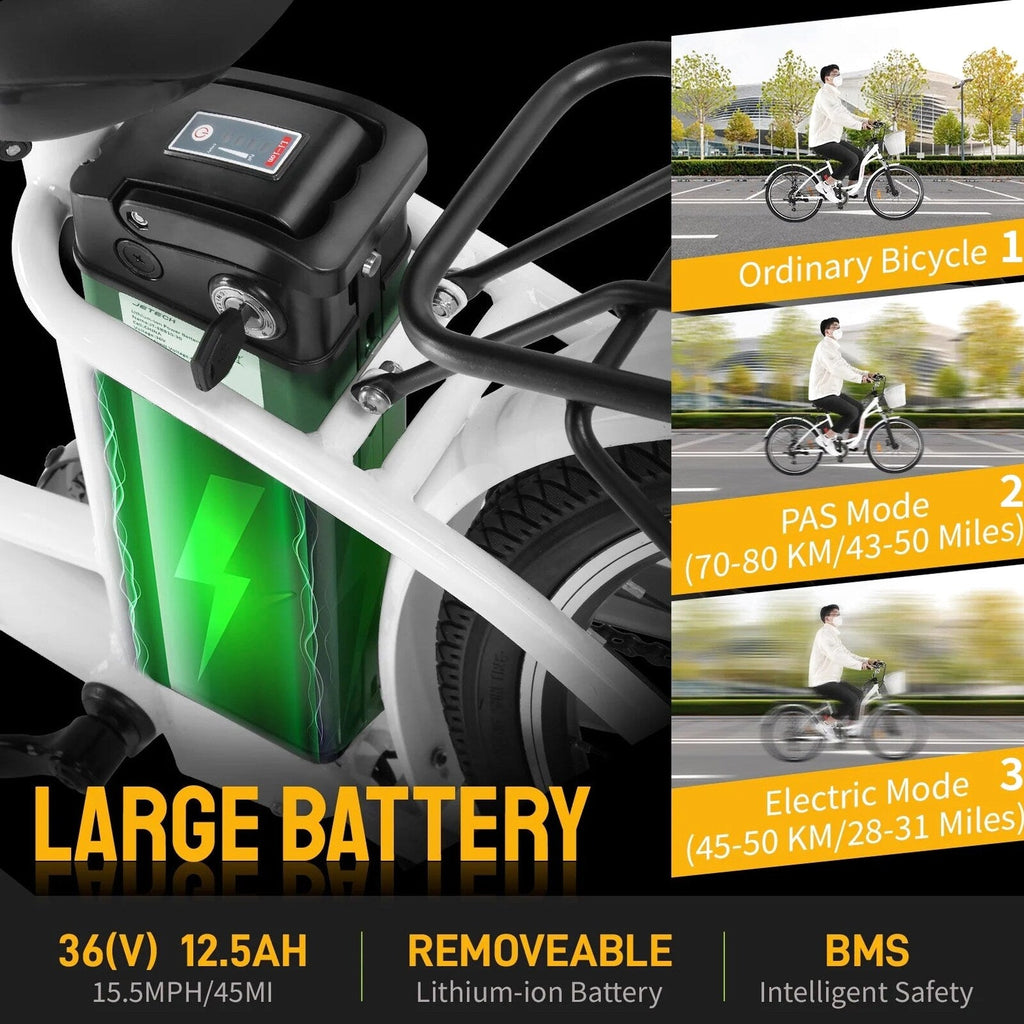 PEXMOR Electric Bike for Adults 350W (Peak 500W) City Commuter Ebike 36V 12.5AH Removable Battery 26" Cruiser Electric Bicycle Shimano 6-Speed | Dual Shock Absorber | Basket