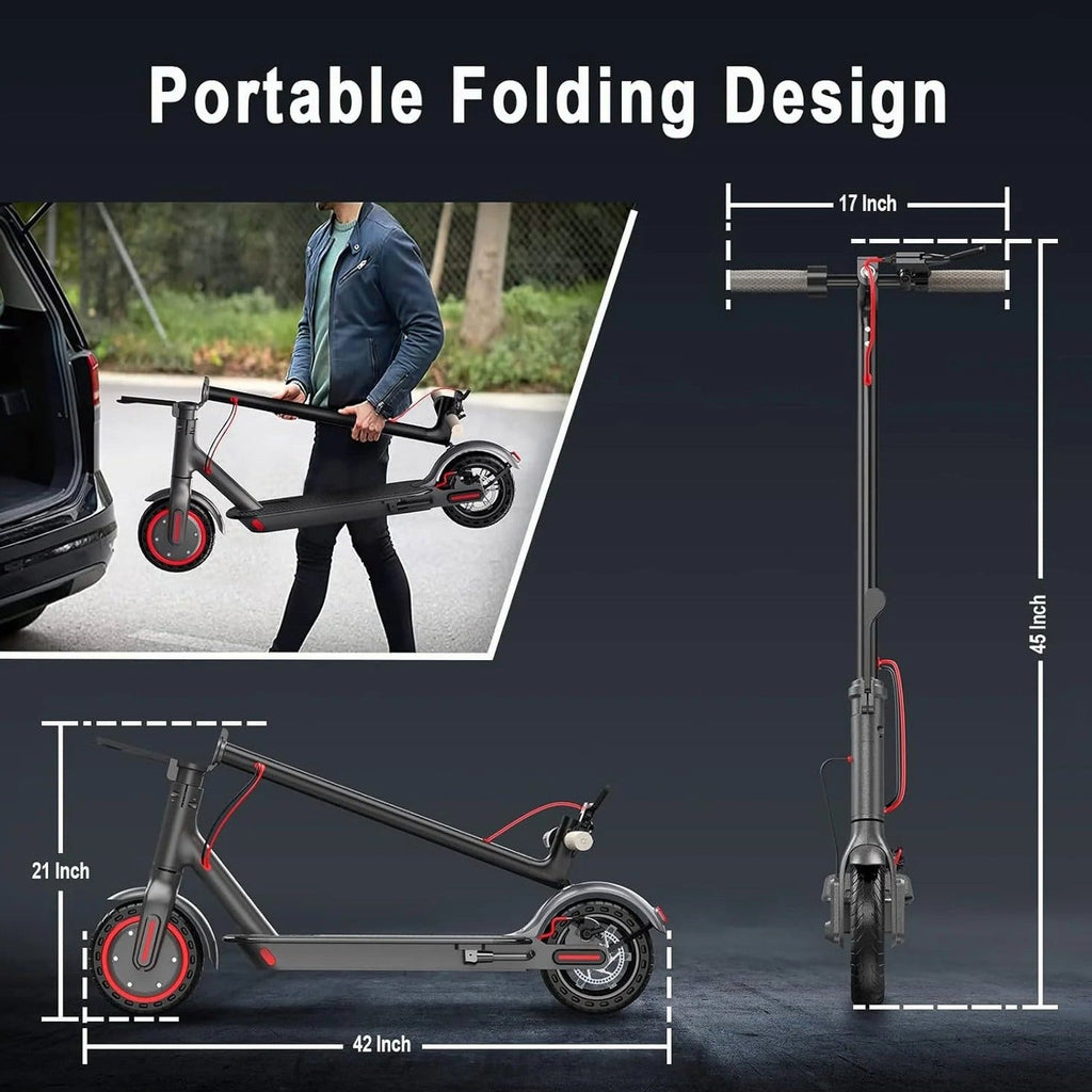 Electric Scooter - 8.5" Solid Tires, 350W Motor, Up to 19 MPH and 21-23 Miles Long-Range Portable Foldable Commuting Scooter for Adults with Double Braking System and App