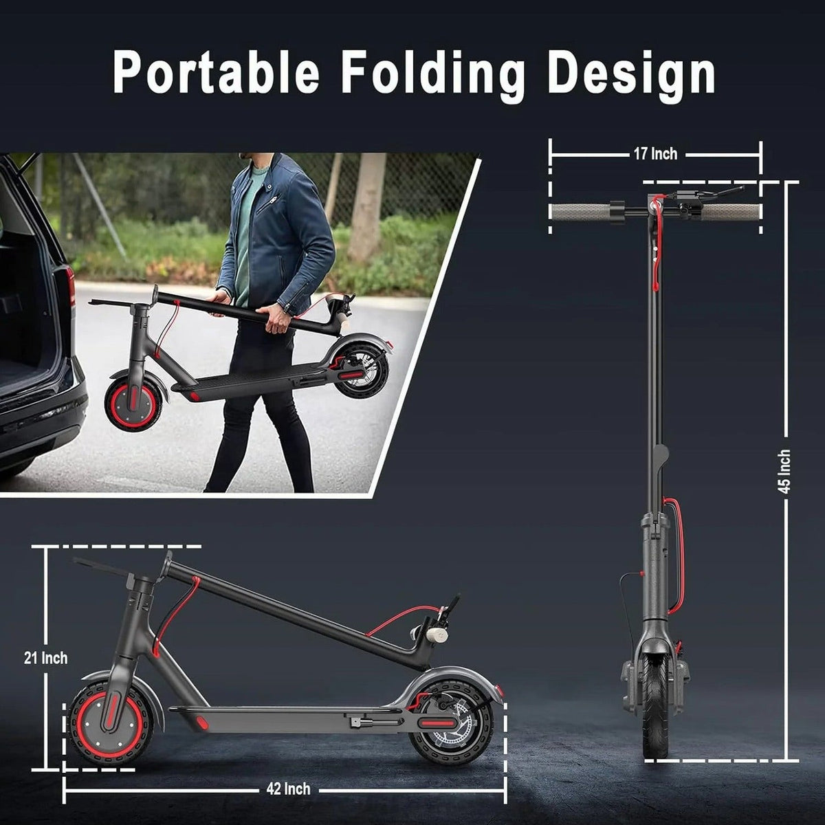 Electric Scooter - 8.5" Solid Tires, 350W Motor, Up to 19 MPH and 21-23 Miles Long-Range Portable Foldable Commuting Scooter for Adults with Double Braking System and App