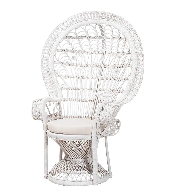 Kallima Peacock Accent Chair, White Natural Rattan, 40.90 w x 29.50 d x 58.70 h - Kallima