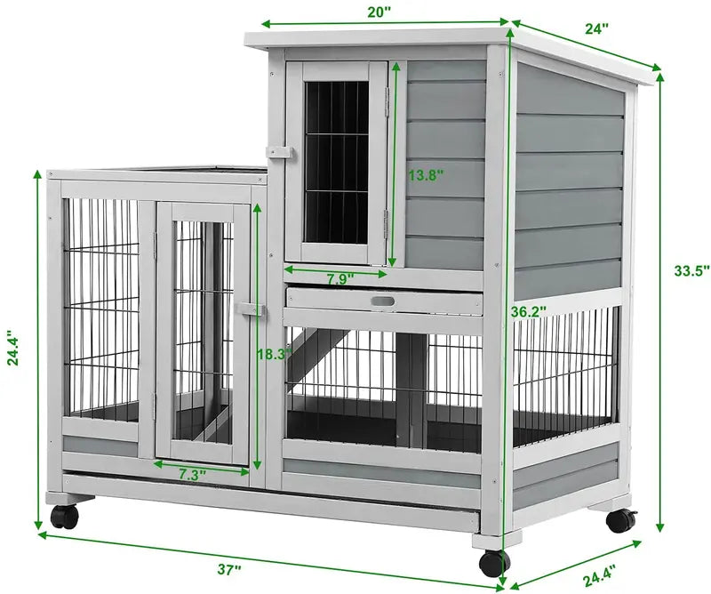 YODOLLA Indoor Rabbit Hutch With Wheels, Fir Wood, 37 x 24.4 x 33.5 in
